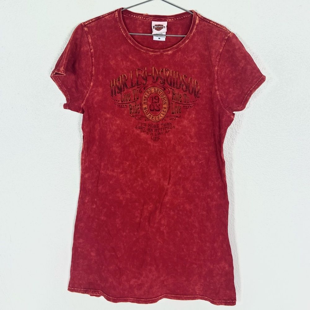 Harley Davidson Y2K Tie Dye Red Short Sleeve Graphic Biker Tee